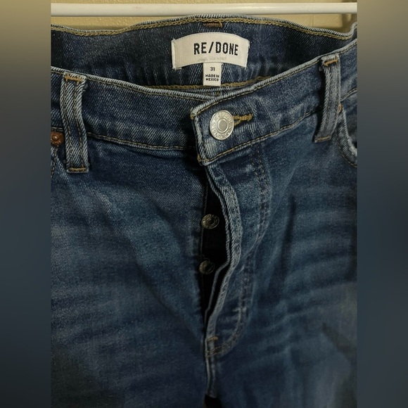 RE/DONE High Rise Button Fly Dark Wash Raw Hem Ankle Straight Leg Jeans Size 31 - Picture 3 of 4